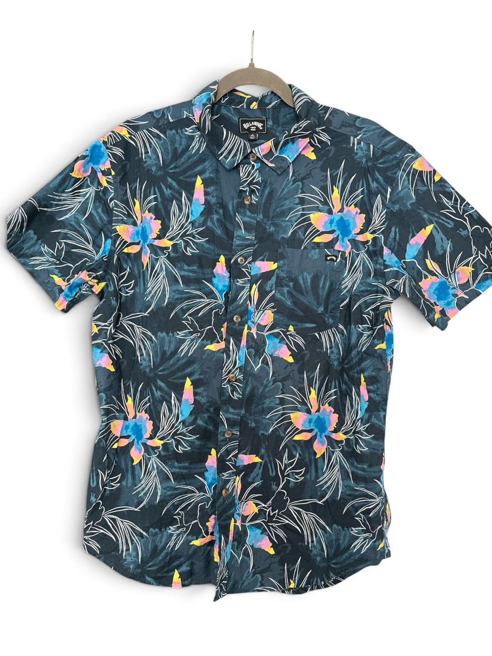 Billabong Men’s Tropical Floral Hawaiian Shirt Short Sleeve Button-Up Size Mediu